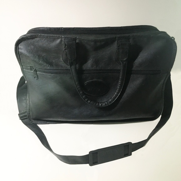 Bugatti Black Soft Genuine Leather Crossbody Briefcase - Picture 1 of 3